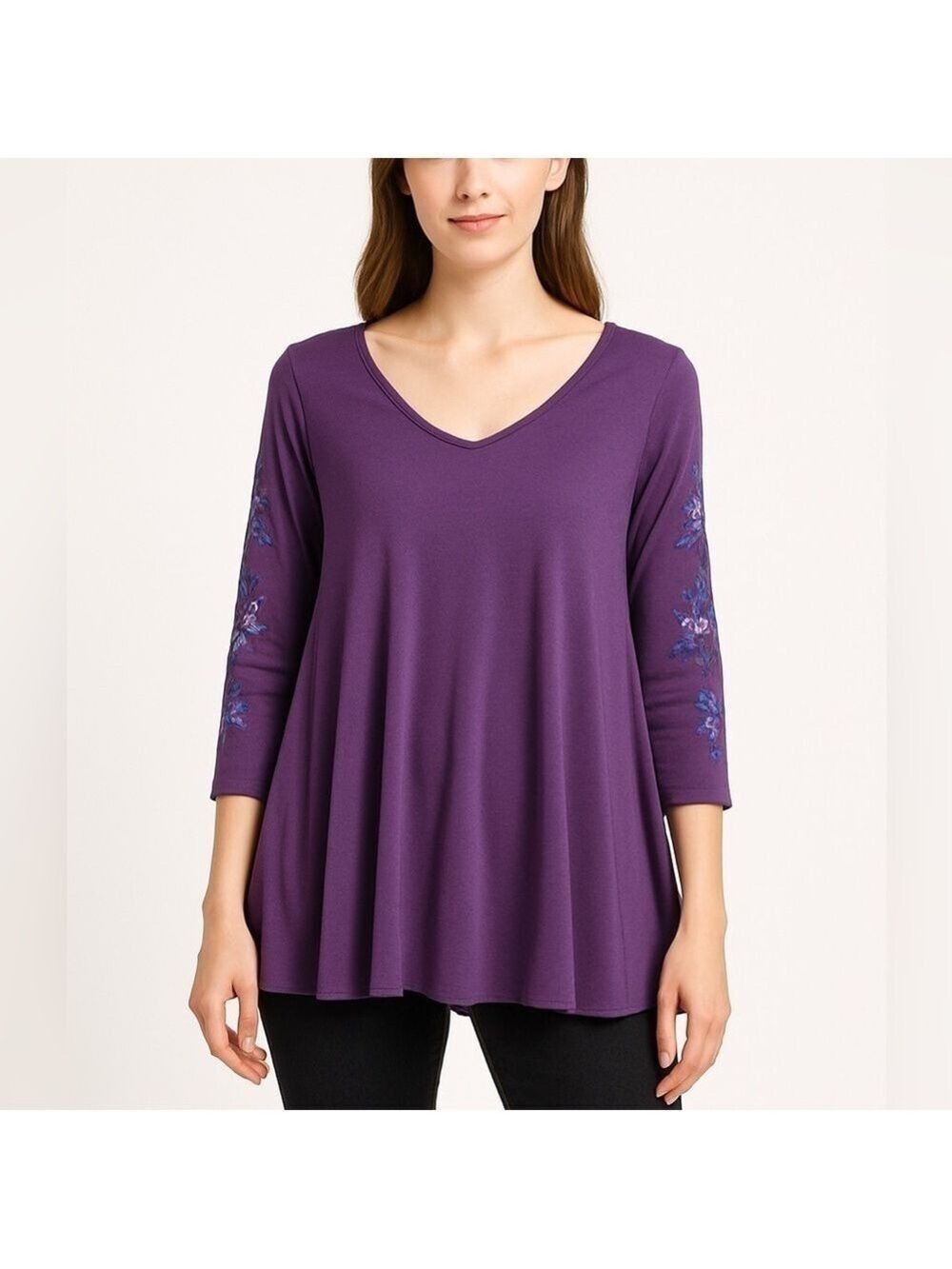 We the Free Maroon Red Loose Fit V-Neck Oversized 3/4 Sleeve Tunic Blouse Small